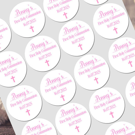 GLOSS Personalised First Holy Communion Stickers, Party Bag Stickers, Sweet Cone Bags, Christening, Baptism