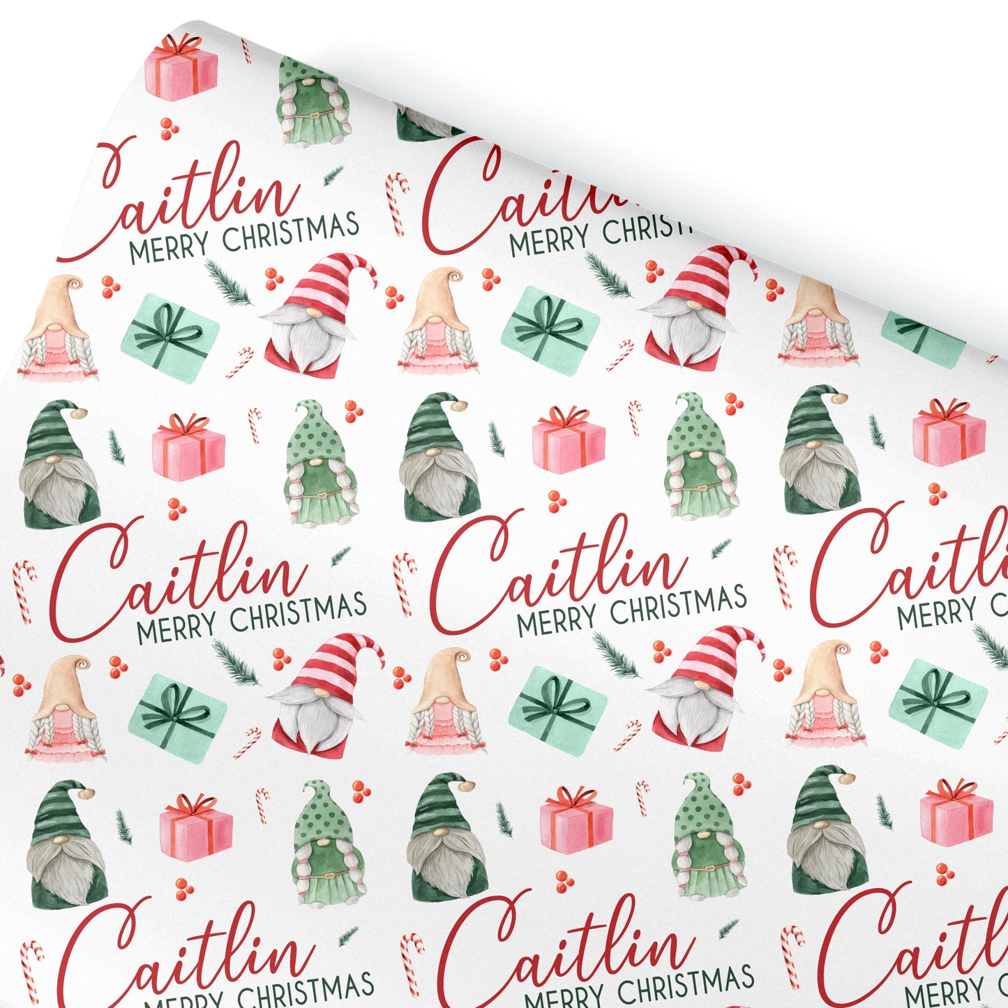 Gonk Christmas Wrapping Paper, Cute Gonks, Personalised Girls Paper, Gift Wrap for Her