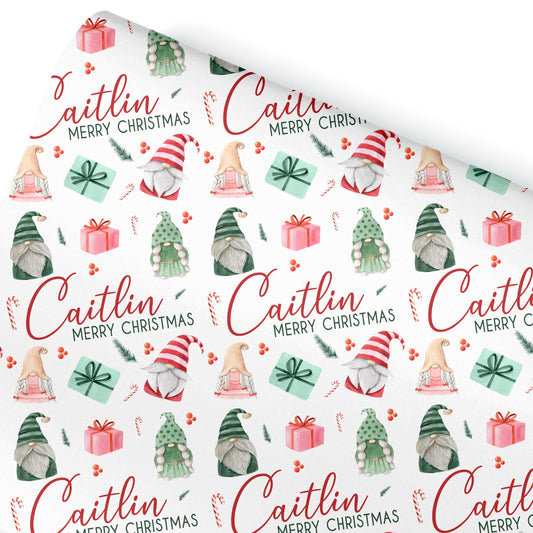 Gonk Christmas Wrapping Paper, Cute Gonks, Personalised Girls Paper, Gift Wrap for Her