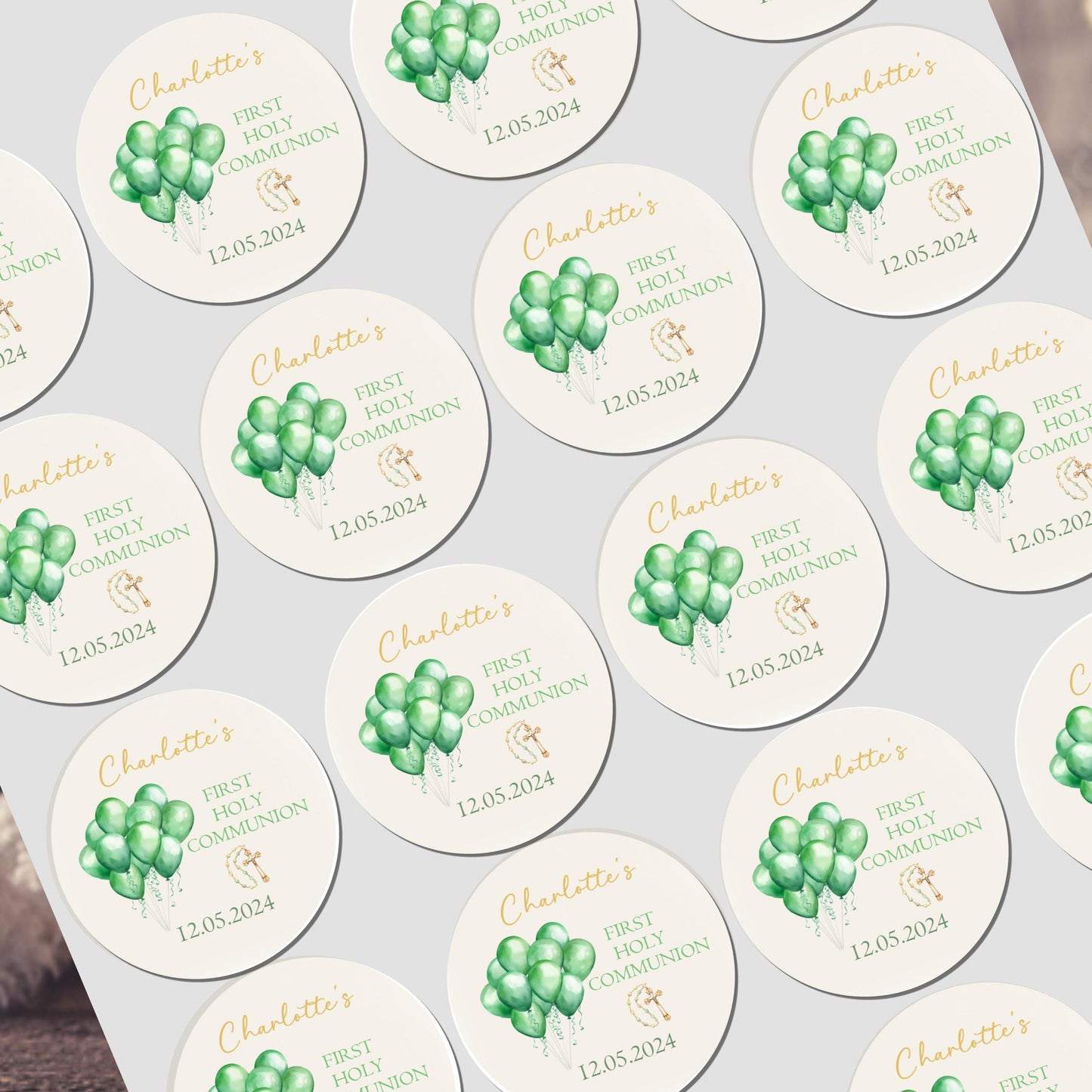 GLOSS Personalised First Holy Communion Stickers, Party Bag Stickers, Sweet Cone Bags