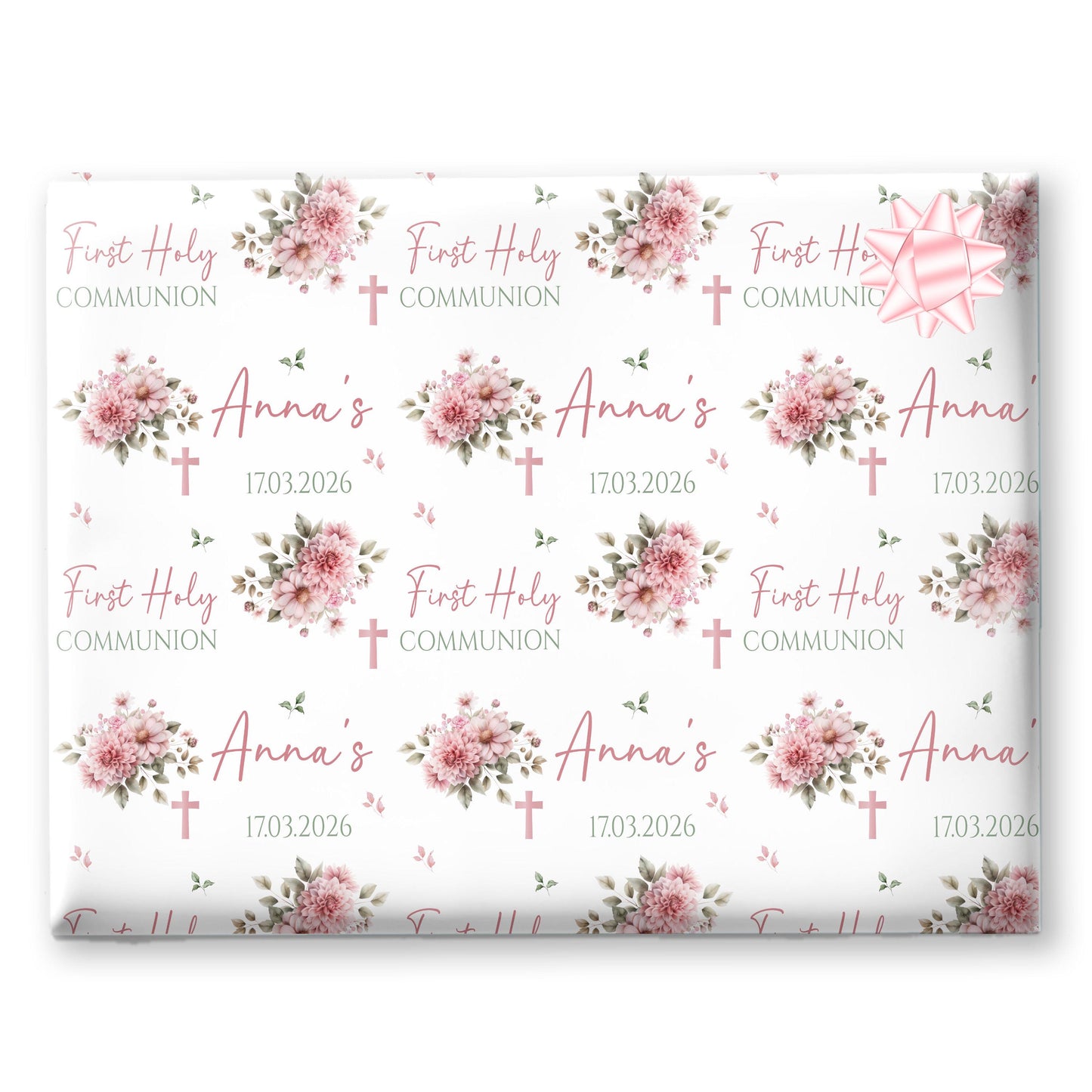 Personalised First Holy Communion Wrapping Paper – Custom Name & Date Religious Gift Wrap