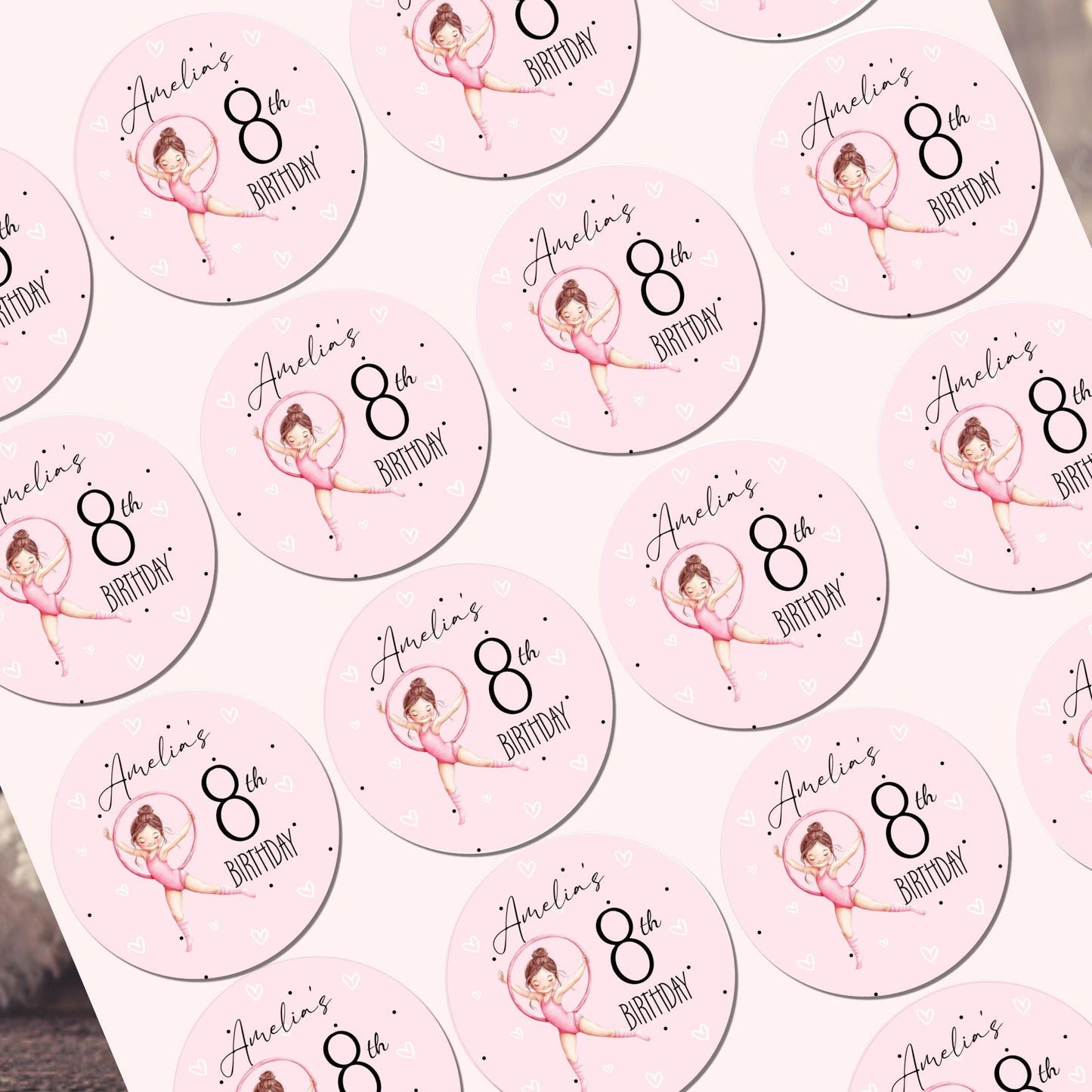 Personalised Birthday Party Stickers Gymnastic girl Dancer Party Favours Party Bags girls party