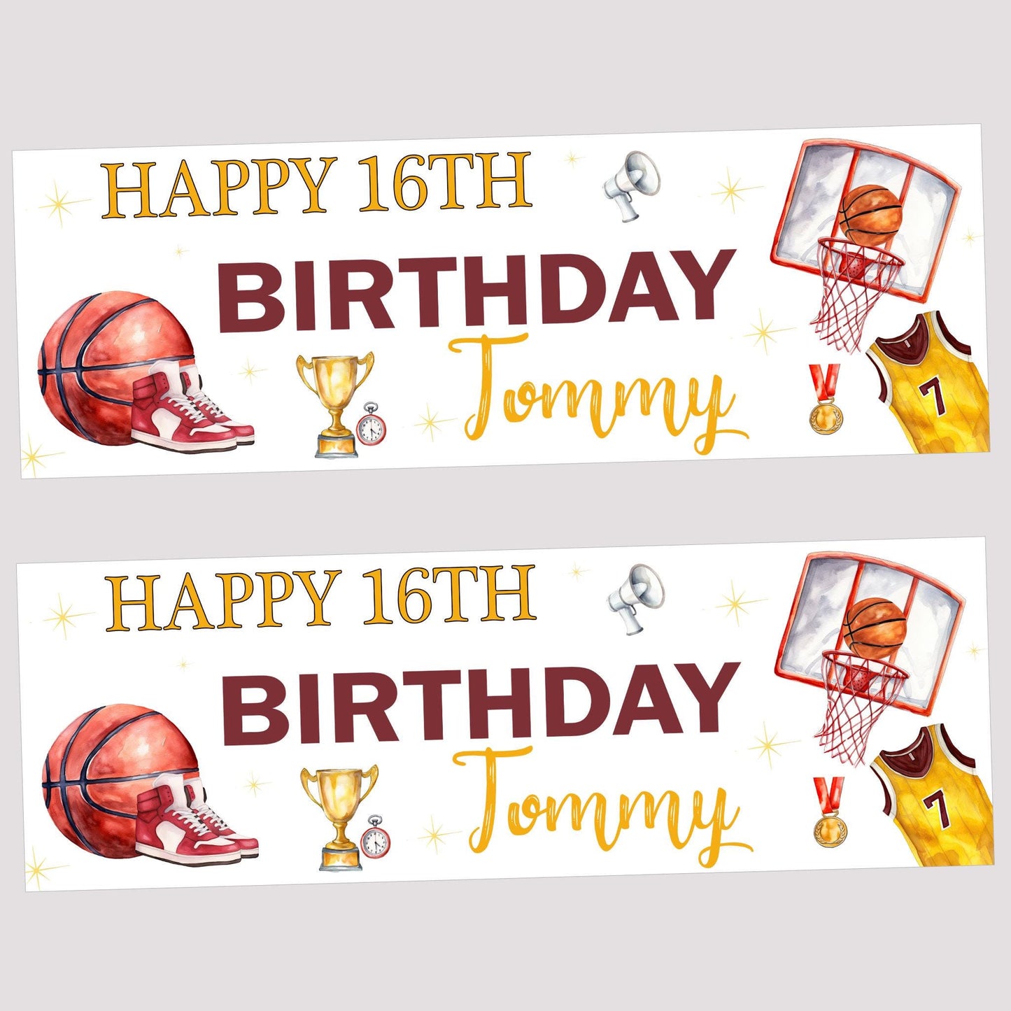 Personalised Happy Birthday Party Banner, Party Decor, Add Name Age, Basketball