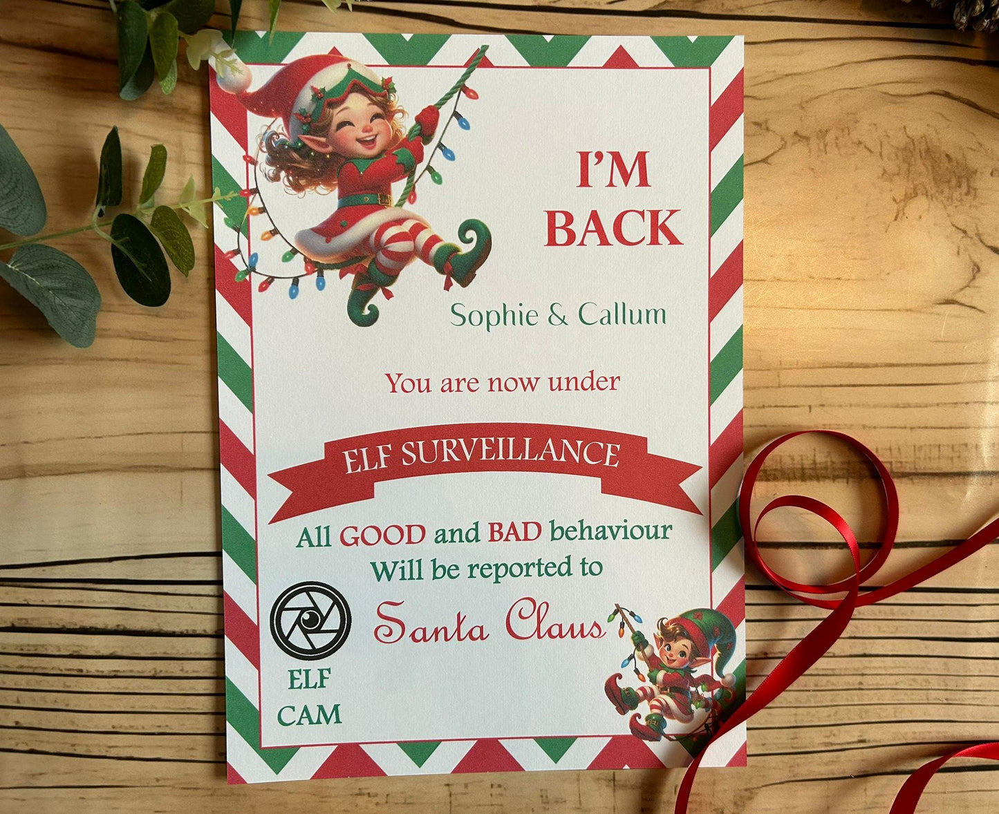 Personalised A4 Elf I'm Back letter Elf Goodbye nice list certificate christmas eve box filler Santas Good List Elf Mischief