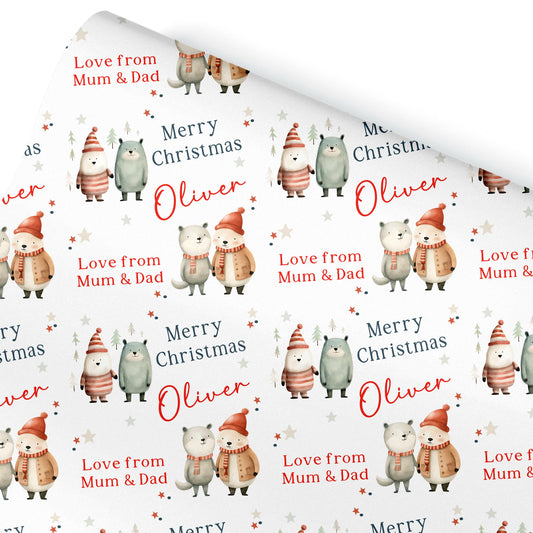 Childrens Gift Wrap Wrapping Paper, Cute Reindeers, Personalised Boys and Girls Paper, Novelty Gift Wrap Roll