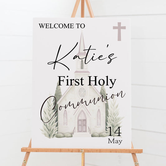First Holy Communion Welcome Sign Personalised Printed, Custom Baptism & Christening Sign