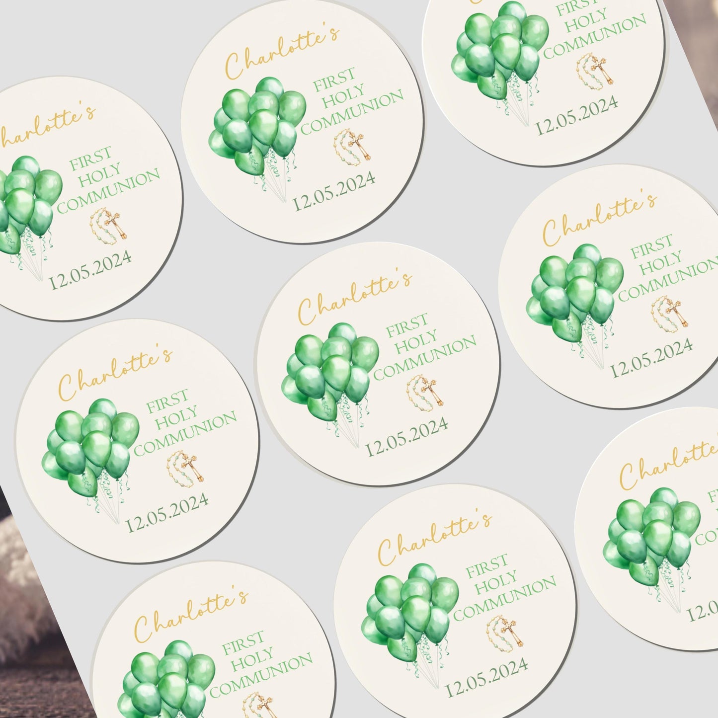 GLOSS Personalised First Holy Communion Stickers, Party Bag Stickers, Sweet Cone Bags