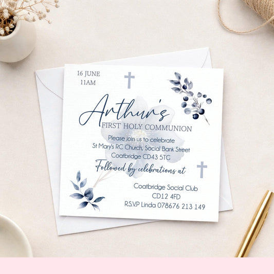 Printed Personalised First Holy Communion Invitations, Baptism or Confirmation Party