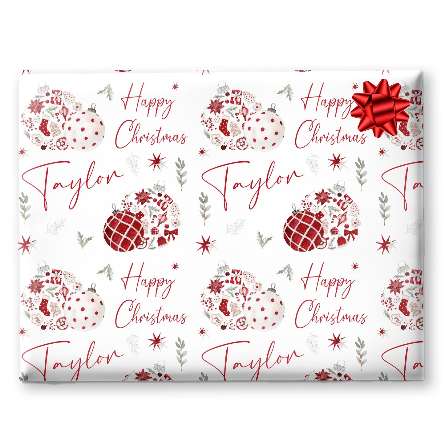 Personlaised Wrapping Paper, Personalised Paper For Her, For Him, Novelty Gift Wrap Roll, Christmas Baubles