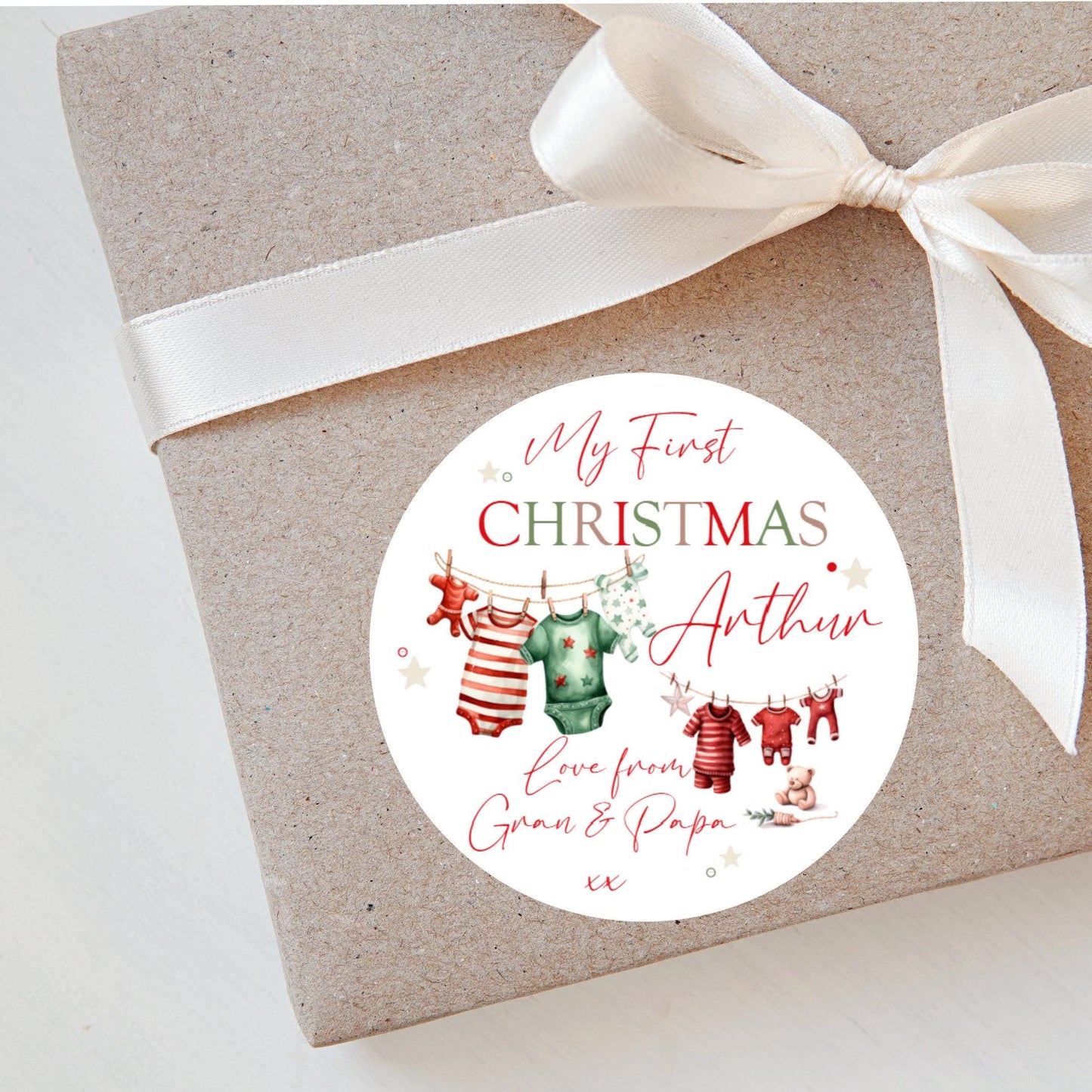 Personalised My First Christmas Stickers Labels For Wrapping Gifts, Name Tag