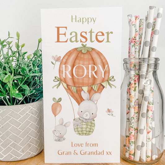 Personalised Easter Card Money Gift Wallet Easter Bunny Rabbits Easter balloons Daughter Grandson Niece Nephew Family Easter
