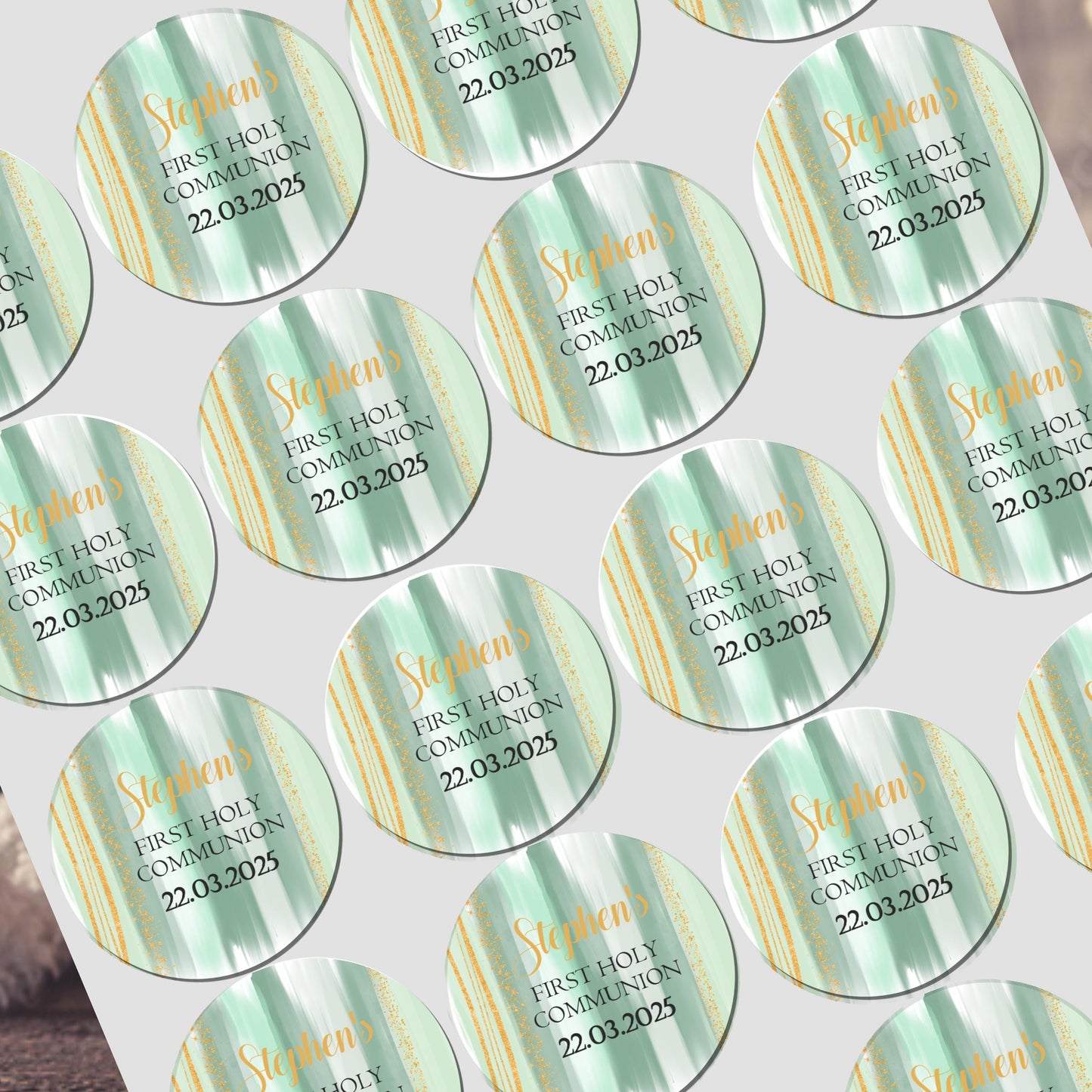 Personalised First Holy Communion Stickers, Party Bag Stickers, Sweet Cone Bags