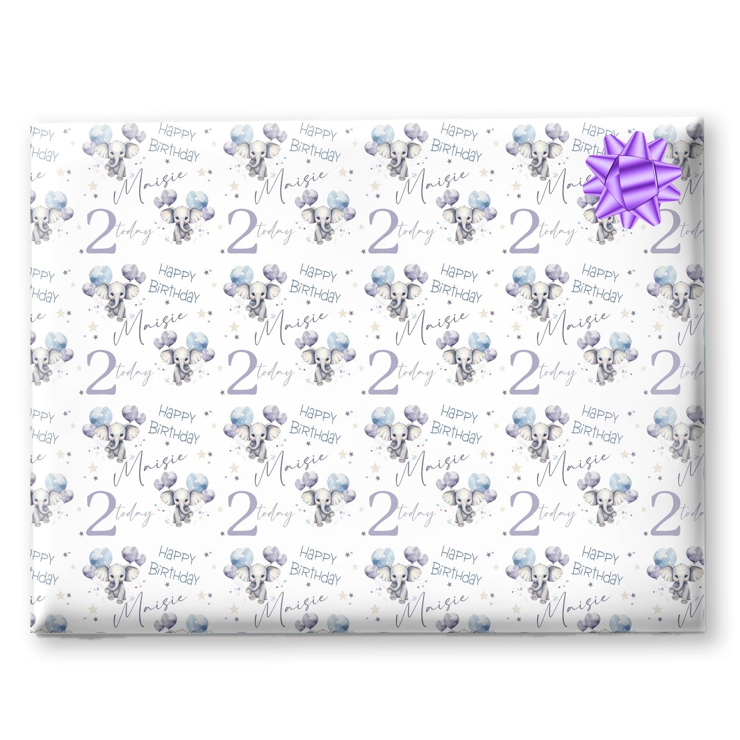 Personalised Birthday Elephant Wrapping Paper, Custom Gift Wrap for Kids & Baby , Birthday and Kids Gift Wrap Cute Animal Gift Wrap