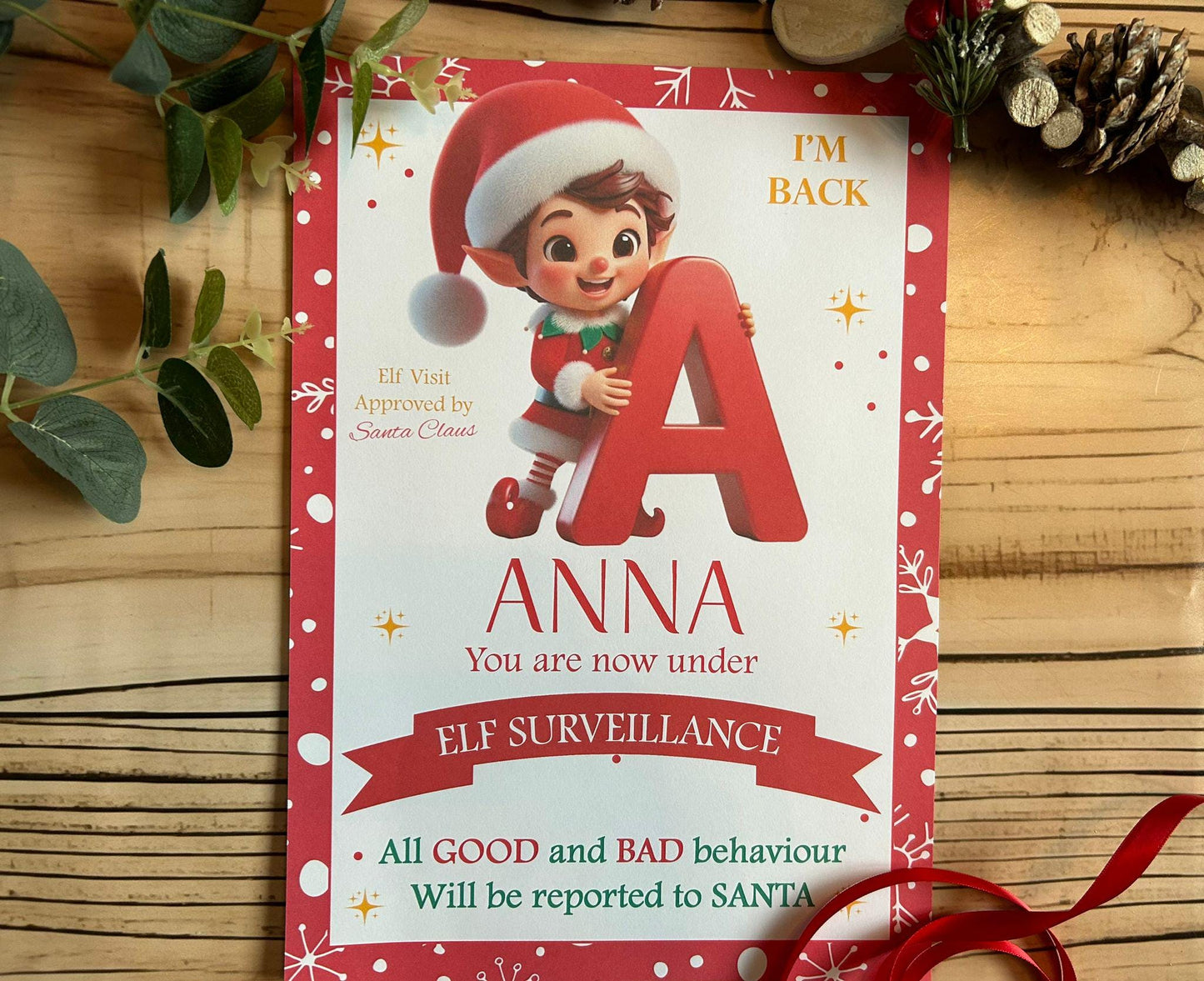 Personalised A4 Elf I'm Back letter Elf Goodbye nice list certificate christmas eve box filler Santas Good List Elf Mischief