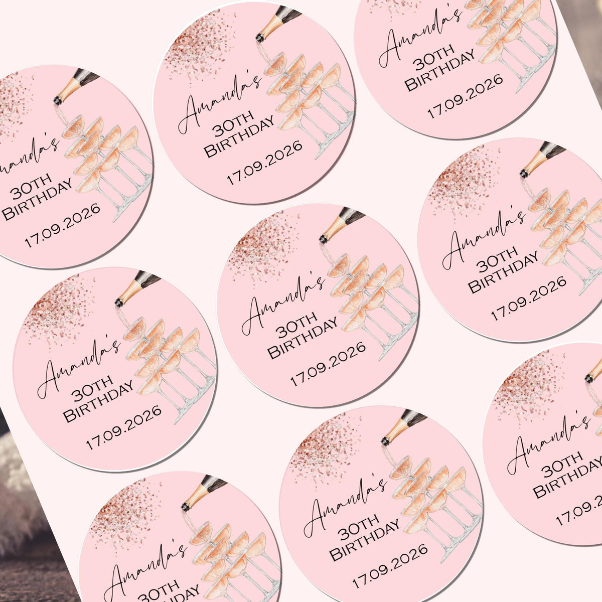 Personalised Birthday Stickers for Favours Party Bags Birthday Cake Seals Birthday Labels Celebration stickers Champagne stickers