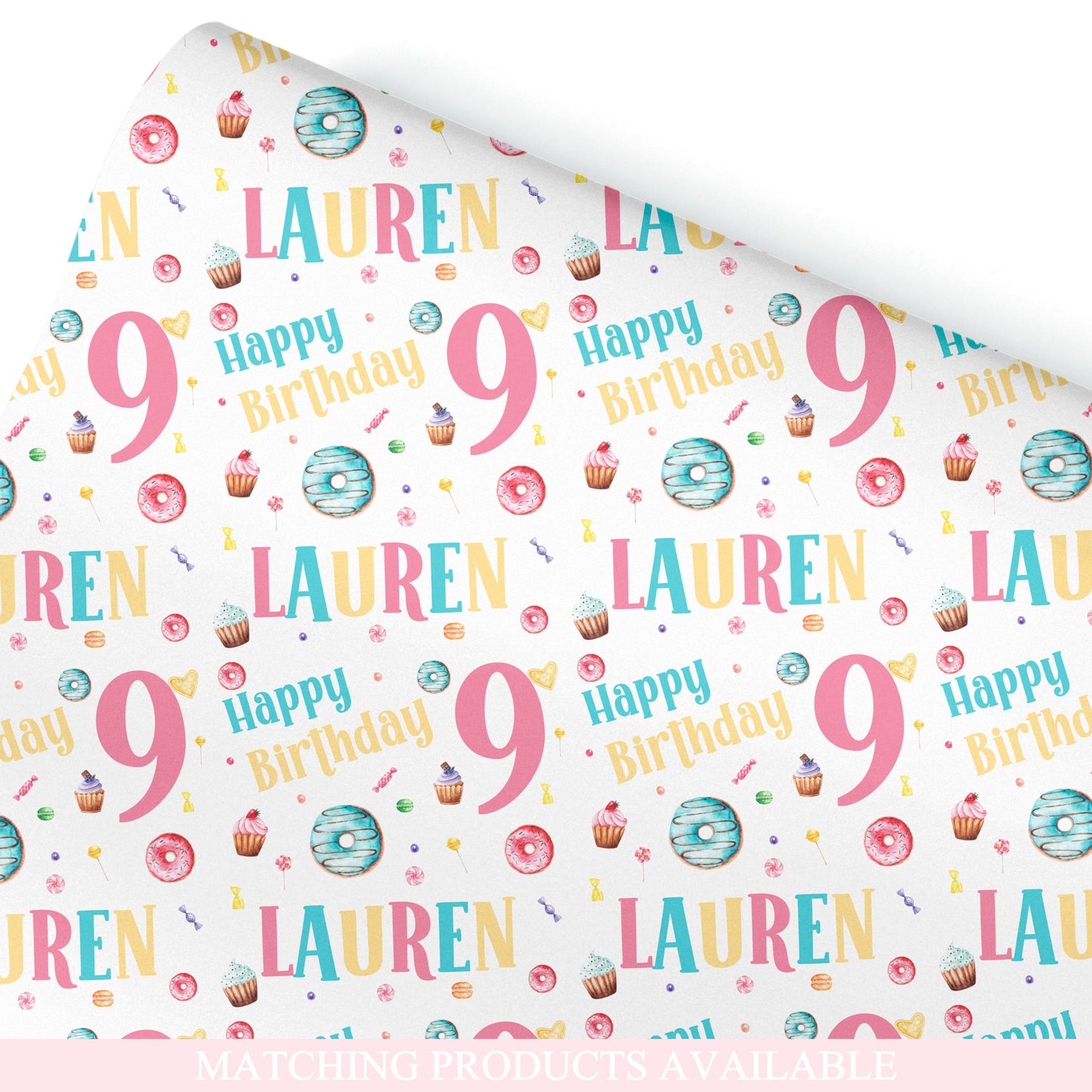 Personalised Gift Wrap | Personalised Birthday Wrapping Paper | Personalised Gift Wrap | Fun Gift Wrap | Donuts Sweet Treats Design