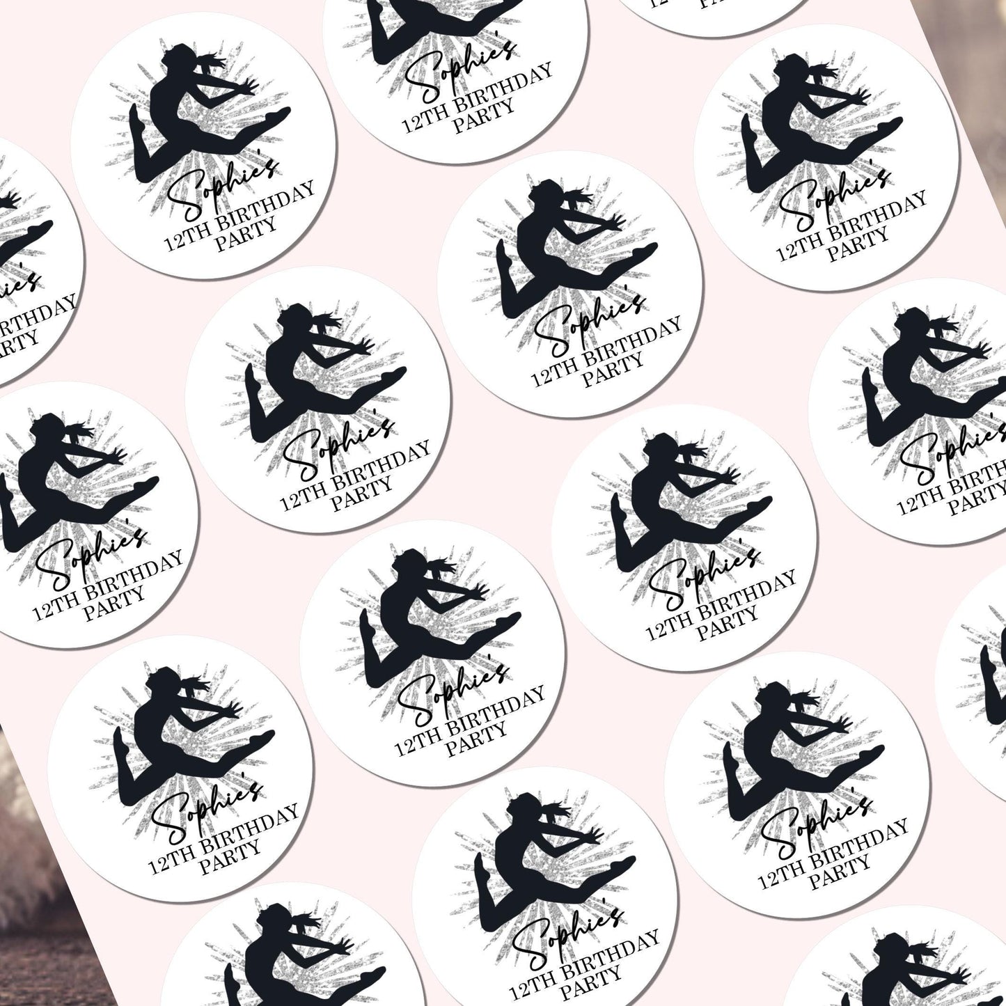 Personalised Birthday Party Stickers Gymnastic girl Dancer Party Favours Party Bags girls party Ballet Stickers Dancing stickers
