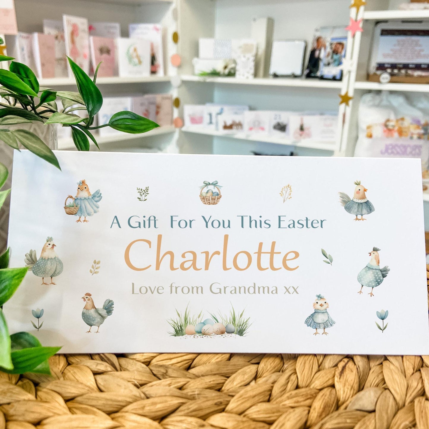 Personalised Easter Card Money Gift Wallet Hens Easter Chickens Daughter Grandson Niece Nephew