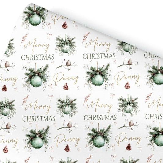Personalised Wrapping Paper, Christmas Baubles, For Her | Personalised Christmas Gift Wrap| Personalised Gift Wrap | Nan ,Gran. Mum