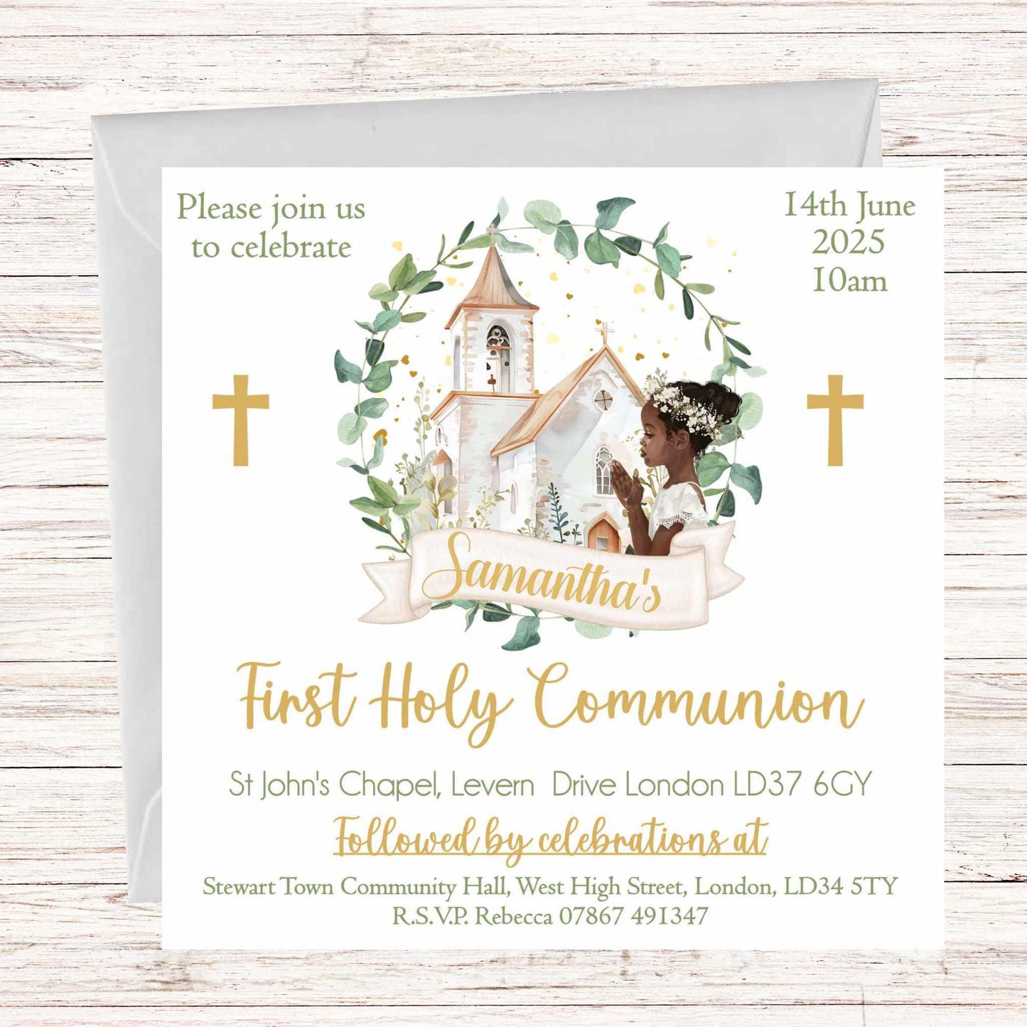 10 Printed Personalised First Holy Communion Invitations, Baptism or Confirmation Party, Girls Pink