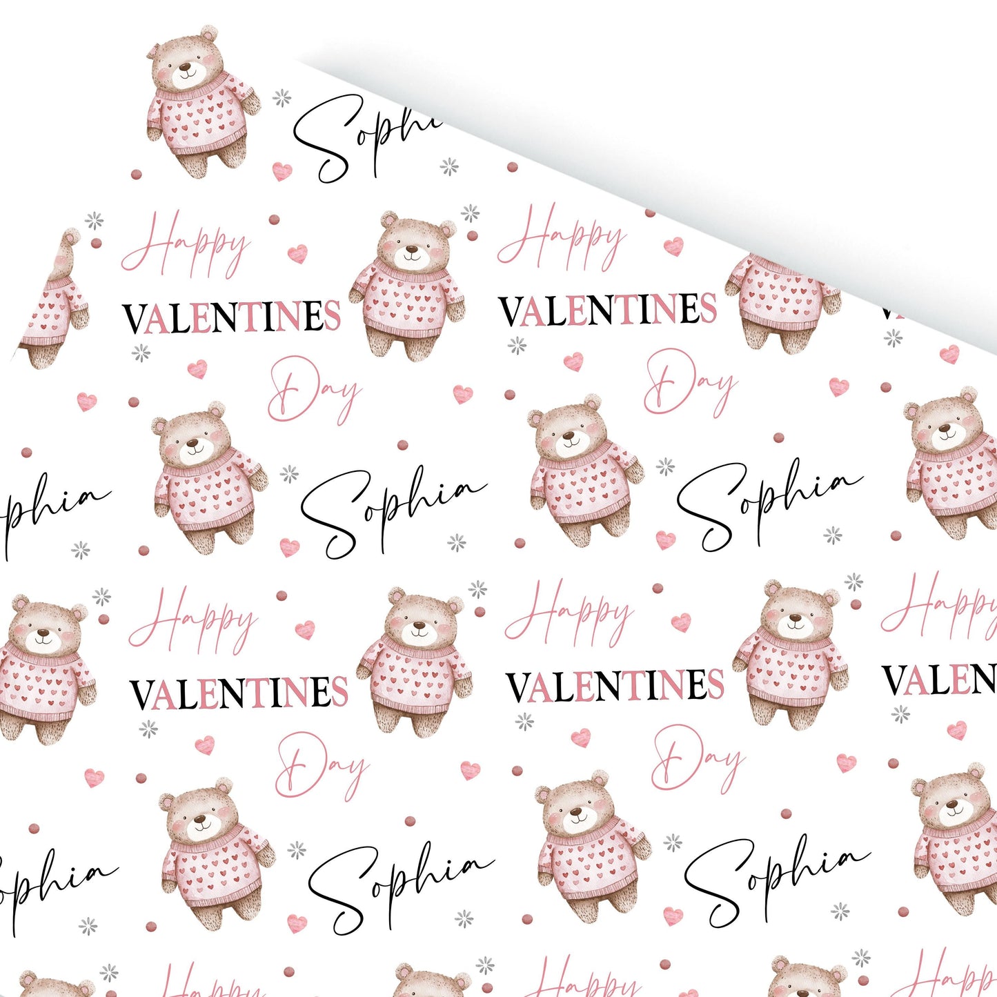 Personalised Valentines Wrapping Paper, Custom Gift Wrap for Kids, Birthday paper, Teddy bear gift wrap. Woodland animal wrapping paper