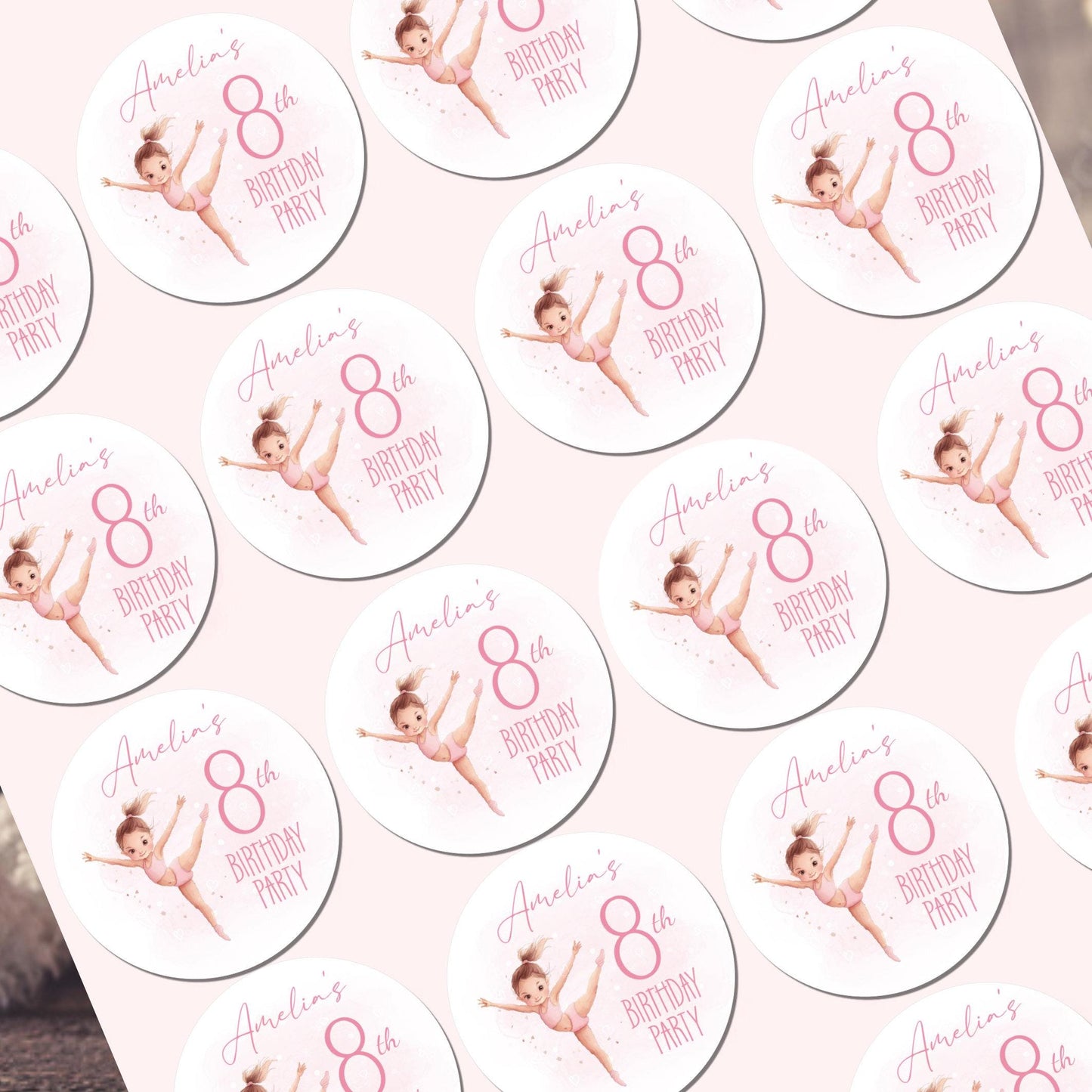 Personalised Birthday Party Stickers Gymnastic girl Dancer Party Favours Party Bags girls party Ballet Stickers Dancing stickers