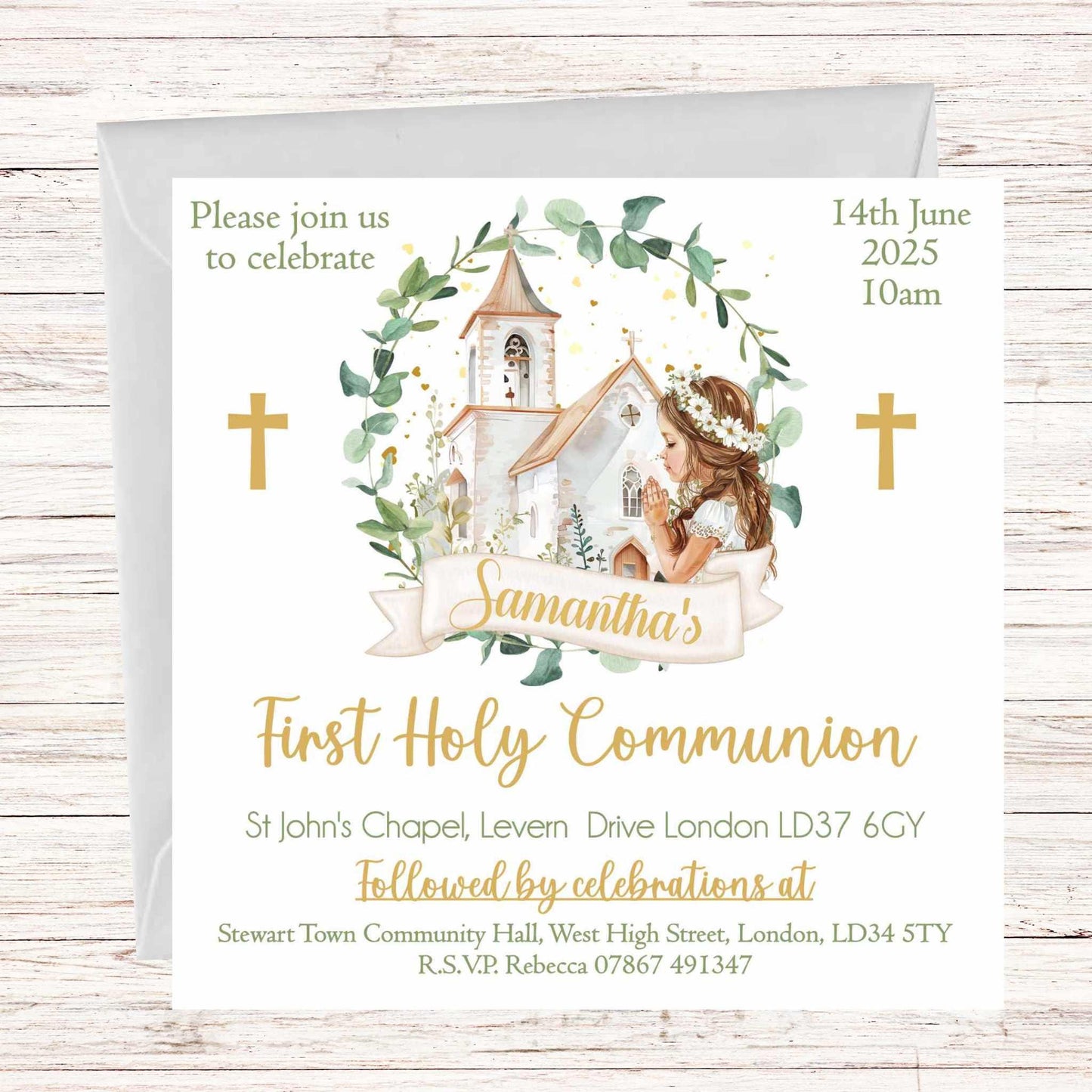 10 Printed Personalised First Holy Communion Invitations, Baptism or Confirmation Party, Girls Pink