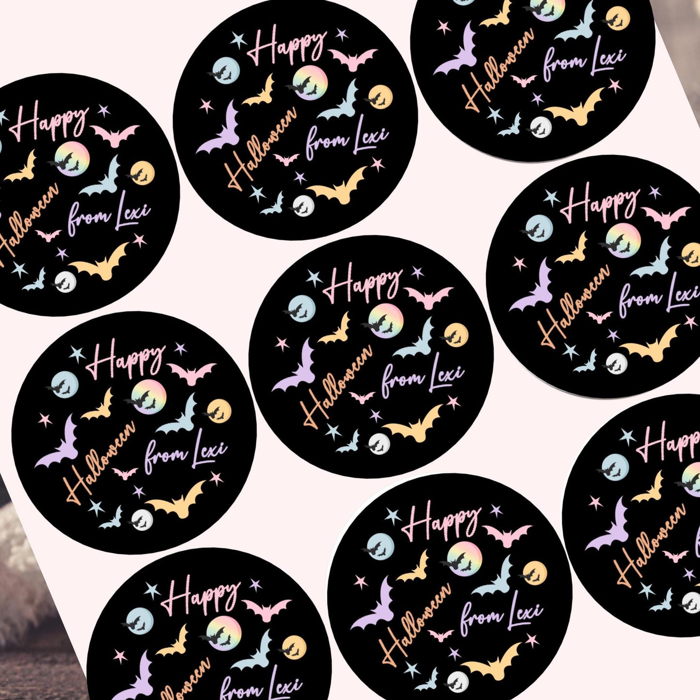 Personalised Halloween Stickers Pastel Labels for Treat Bag Trick or Treat Pastel bat stickers