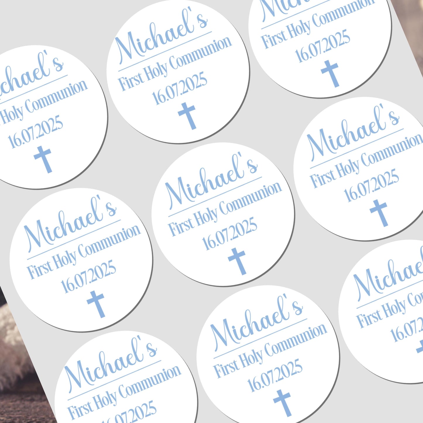 GLOSS Personalised First Holy Communion Stickers, Party Bag Stickers, Sweet Cone Bags