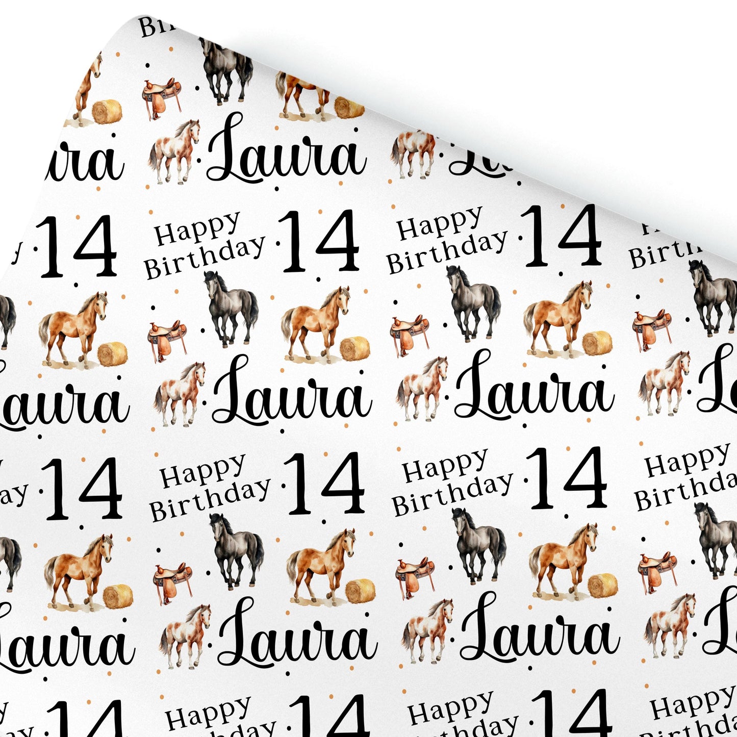 Personalised Kids Horse Lover Gift Wrapping Paper – Custom Name & Cute Equestrian Design for Pony Fans