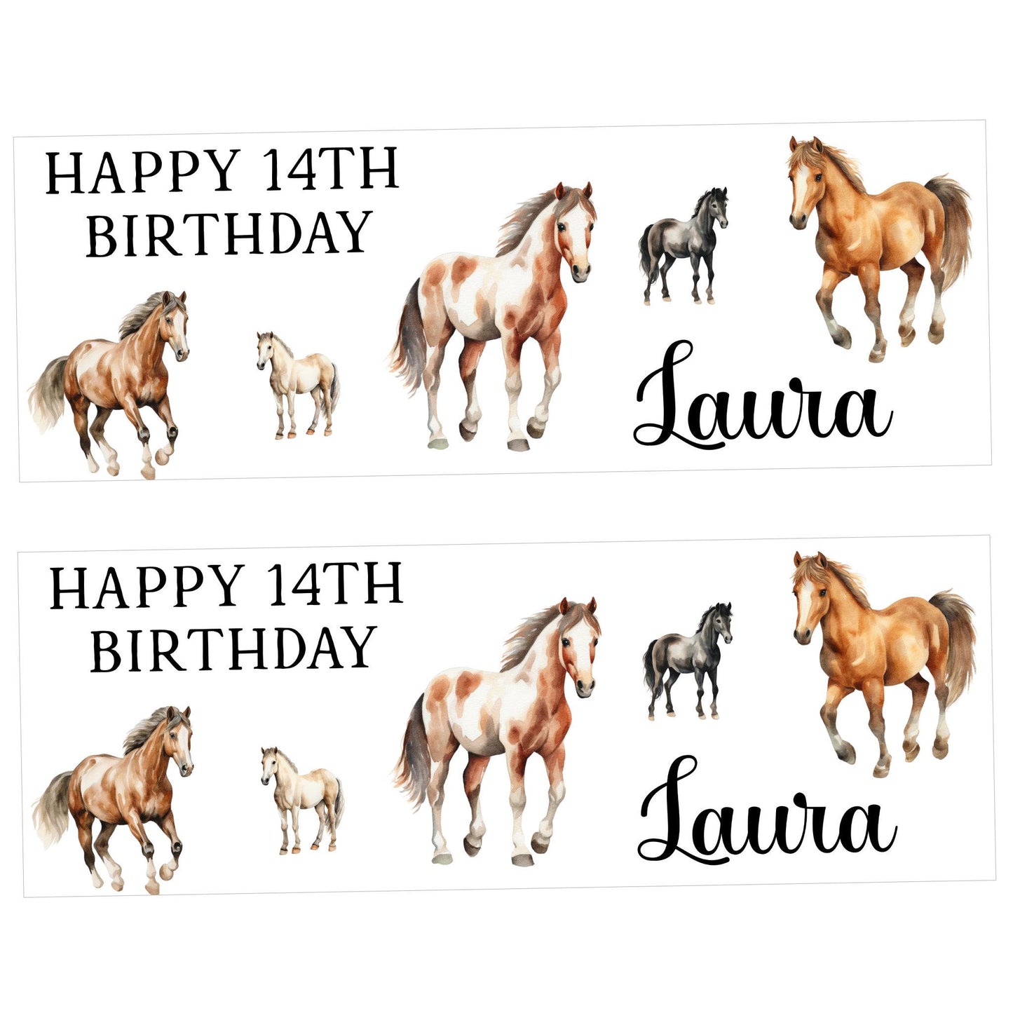 Personalised Happy Birthday Party Banner, Party Decor, Add Name Age, Horses Design