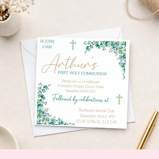 Printed Personalised First Holy Communion Invitations, Baptism or Confirmation Party
