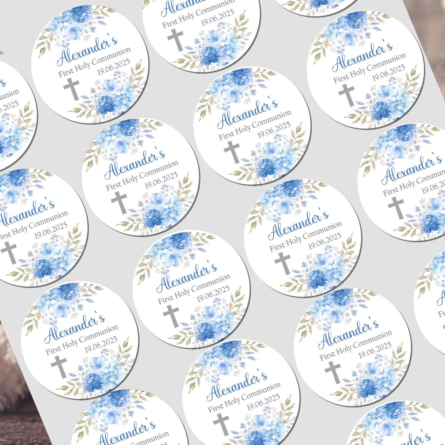 Personalised First Holy Communion Stickers, Party Bag Stickers, Sweet Cone Bags, Christening, Baptism