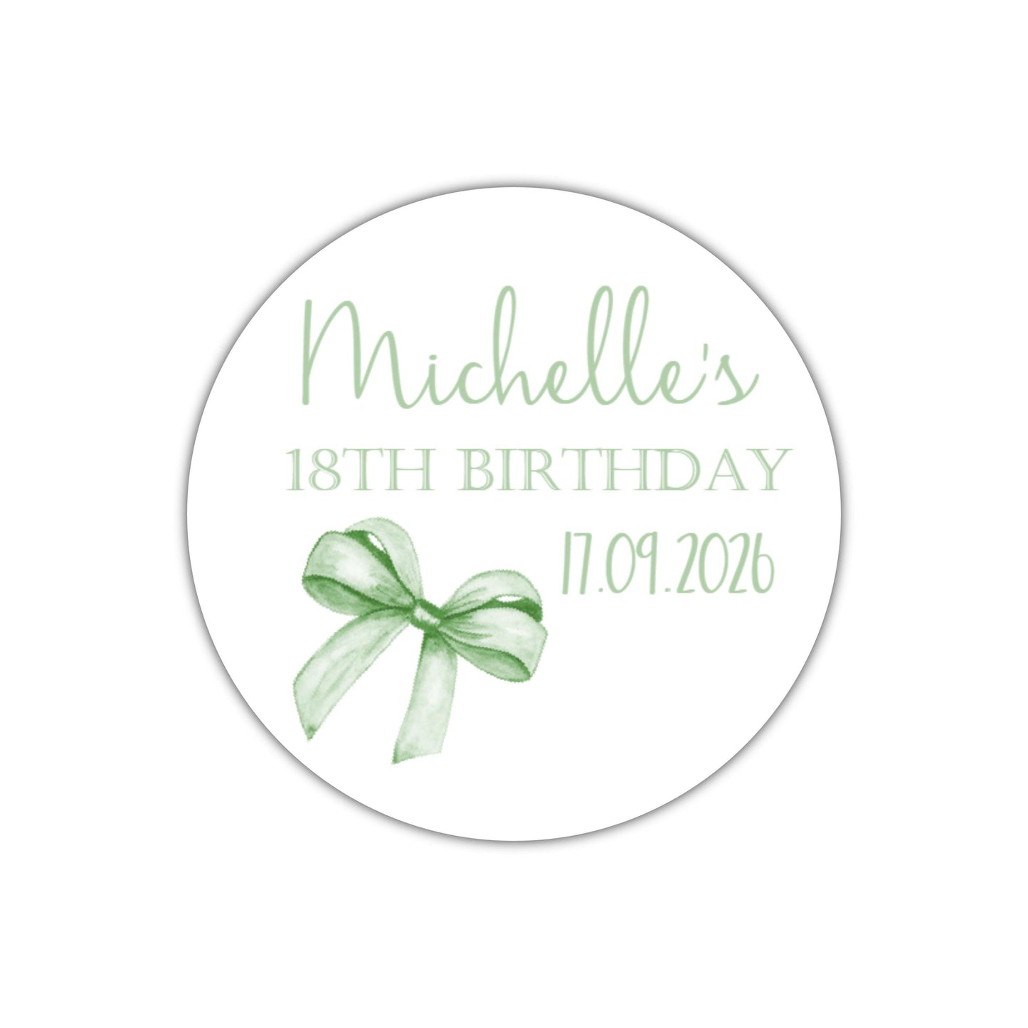 Personalised Birthday Stickers for Favours Party Bags Watercolour bow 16th 18th 21st Any Age