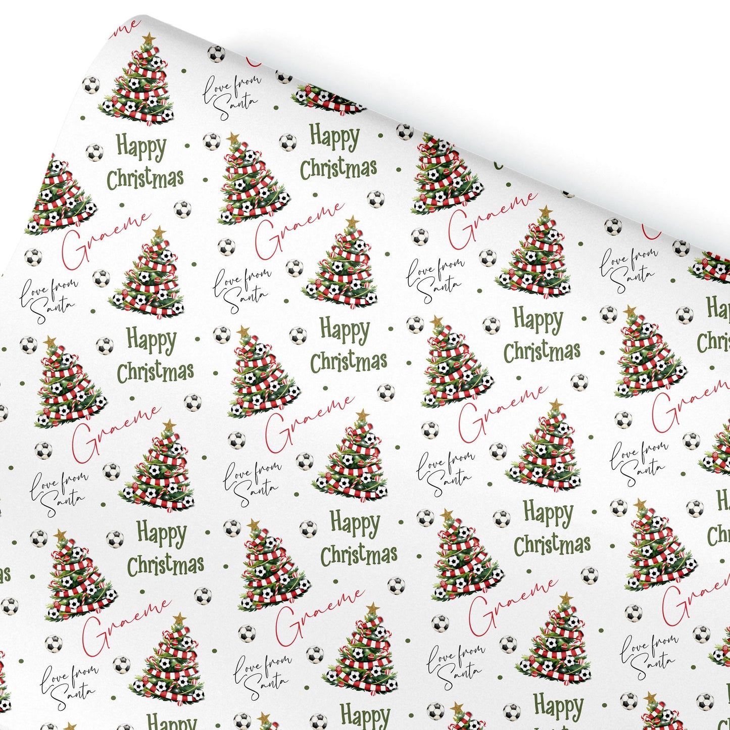 Personalised Christmas Gift Wrap – Football Christmas Tree Design, Footie Red and White Scarf, Teen wrapping paper