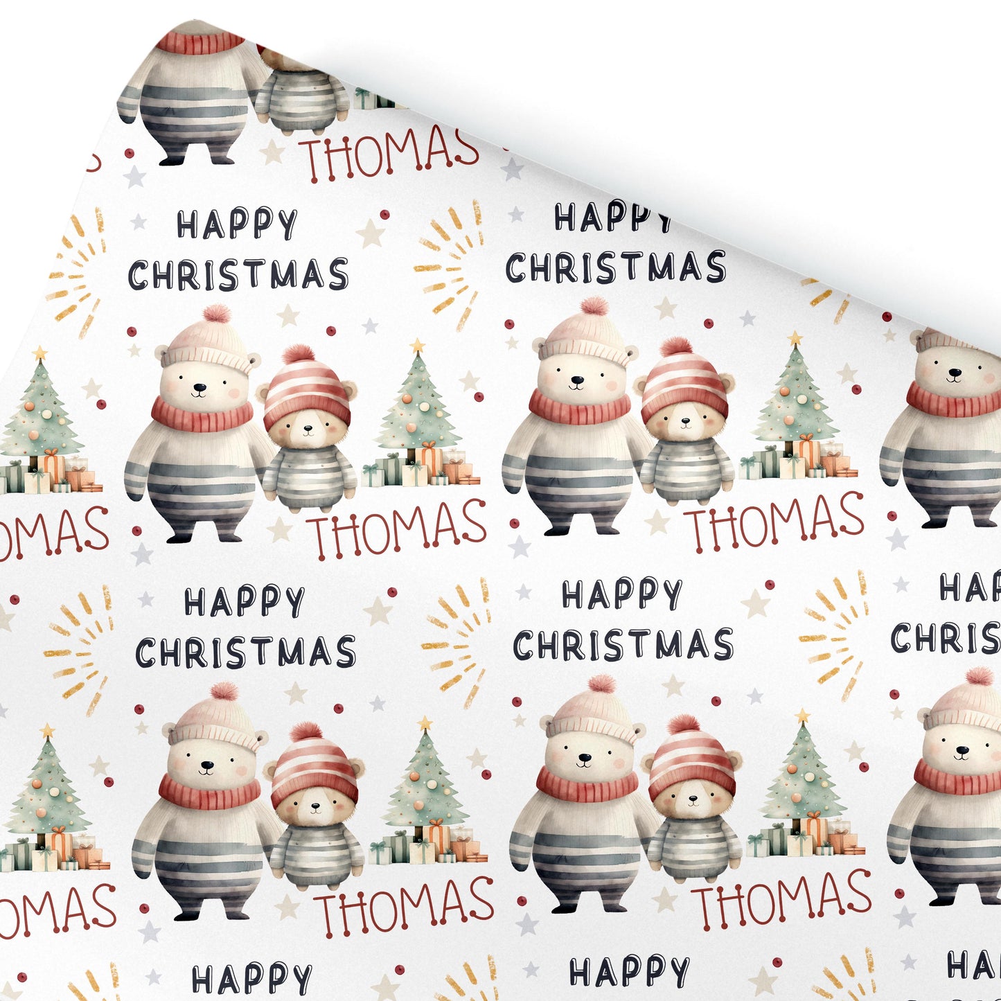 Childrens Gift Wrap Wrapping Paper, Cute Bears, Personalised Boys and Girls Paper, Gift Wrap for Him Her