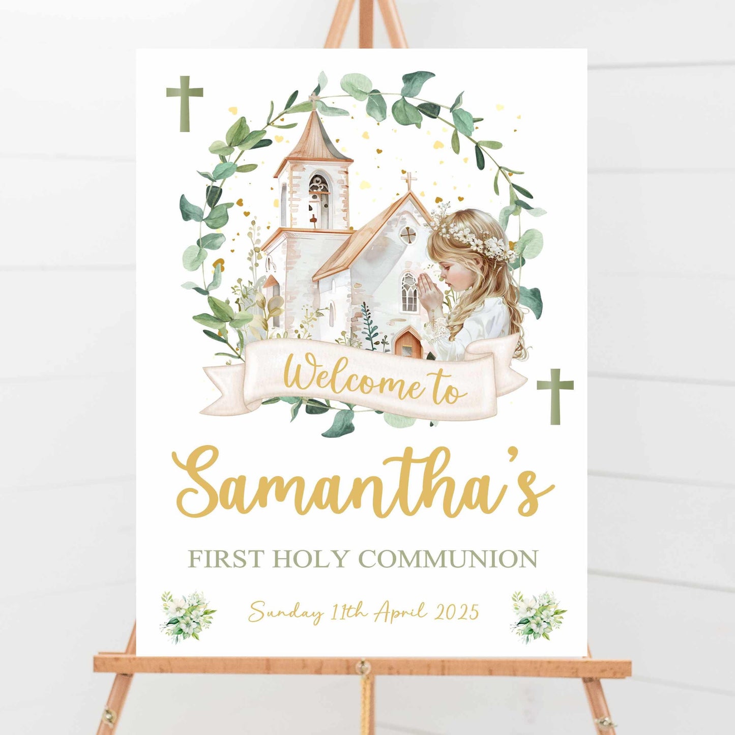 Printed Personalised Girls First Holy Communion Welcome Sign, Custom Baptism & Christening Sign