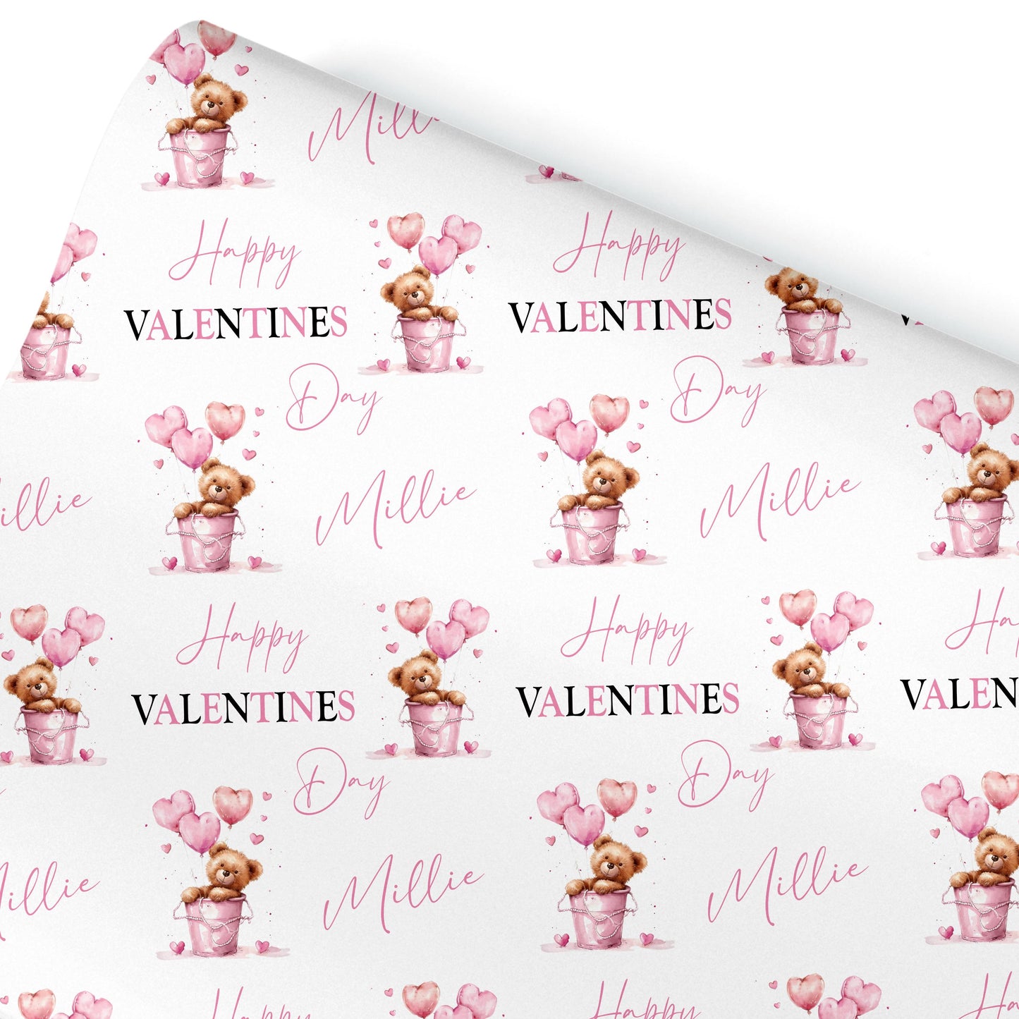 Personalised Valentines Wrapping Paper, Teddy bear design, Valentines Gifts, Gift Wrap, Valentines gift bag, gifts for her