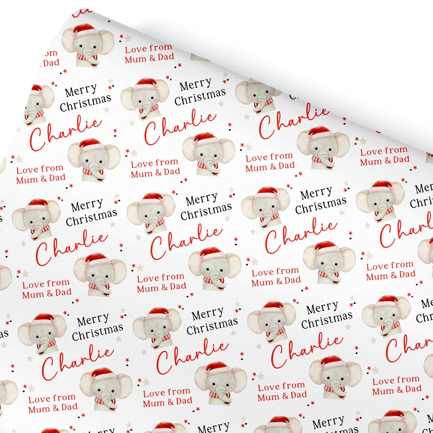 Christmas Elephant Gift Wrapping Paper,Personalised Girls or Boys Paper, Childrens